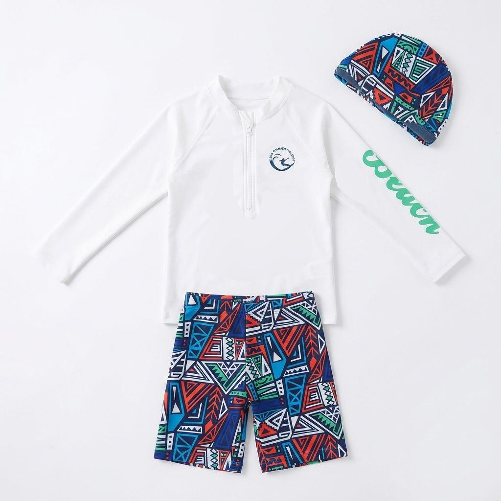 Boys' Long Sleeve Three-Piece Swim Set with Sun Protection