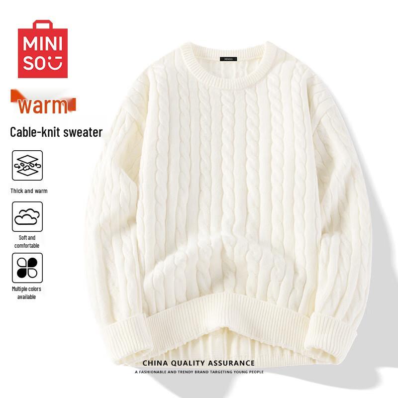 MINISO Men's Heavyweight Cable Knit Crew Neck Sweater