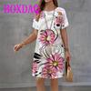 Vintage Floral Bedrucktes Damenkleid Kurzarm Rundhalsausschnitt Locker Lässig A-Linien-Kleid Retro Damen Sommerkleid