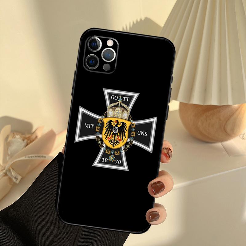 

German 1870 Gott mit Uns Iron Cross Phone Case For iPhone 15 14 13 12 11 16 17 Pro Max 13 mini 15 16 Plus 16e 17 Air Cover Funda iPhone 17