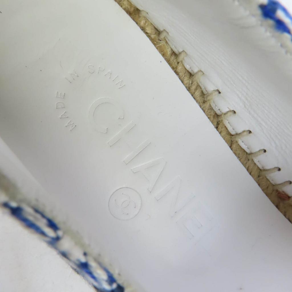 Great CHANEL Leather Shoes COCO Mark Tweed Espadrilles Blue Women 35 G34546 Used