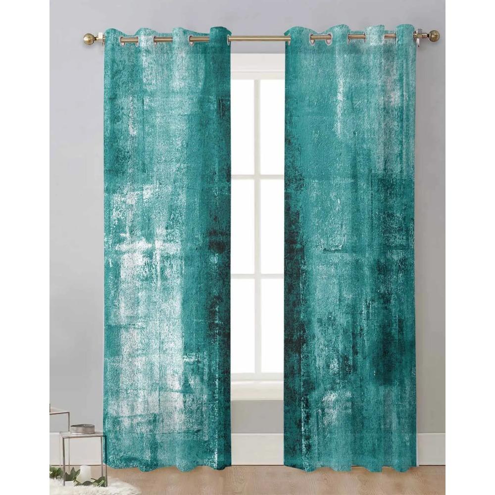 Oil Painting Style Turquoise Vintage Art Sheer Curtains for Living Room Decoration Window Curtains Kitchen Tulle Voile Curtains
