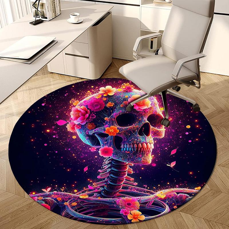 1pc Office Carpet Chair Mats Colorful Floral Skull Artwork Perfect for Decorating Office Chairs, Living Rooms, Or Bedrooms.YDT126