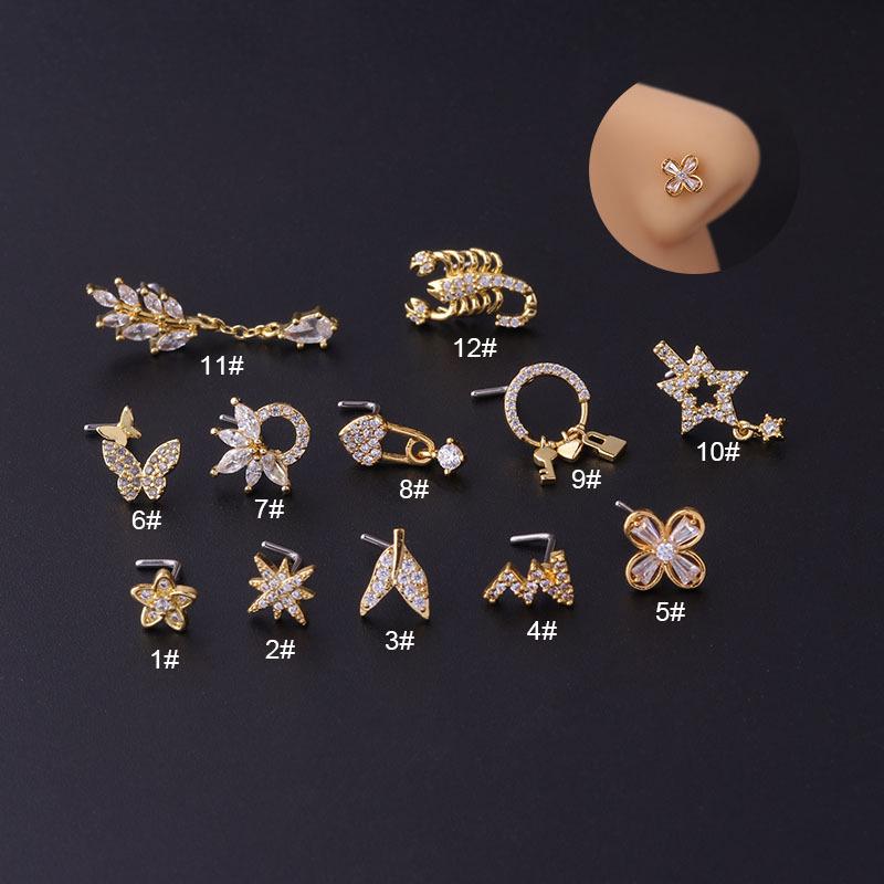 20G Titanstahl L-förmiger Zirkon Nasenstecker - Trendiger europäischer und amerikanischer Piercingschmuck