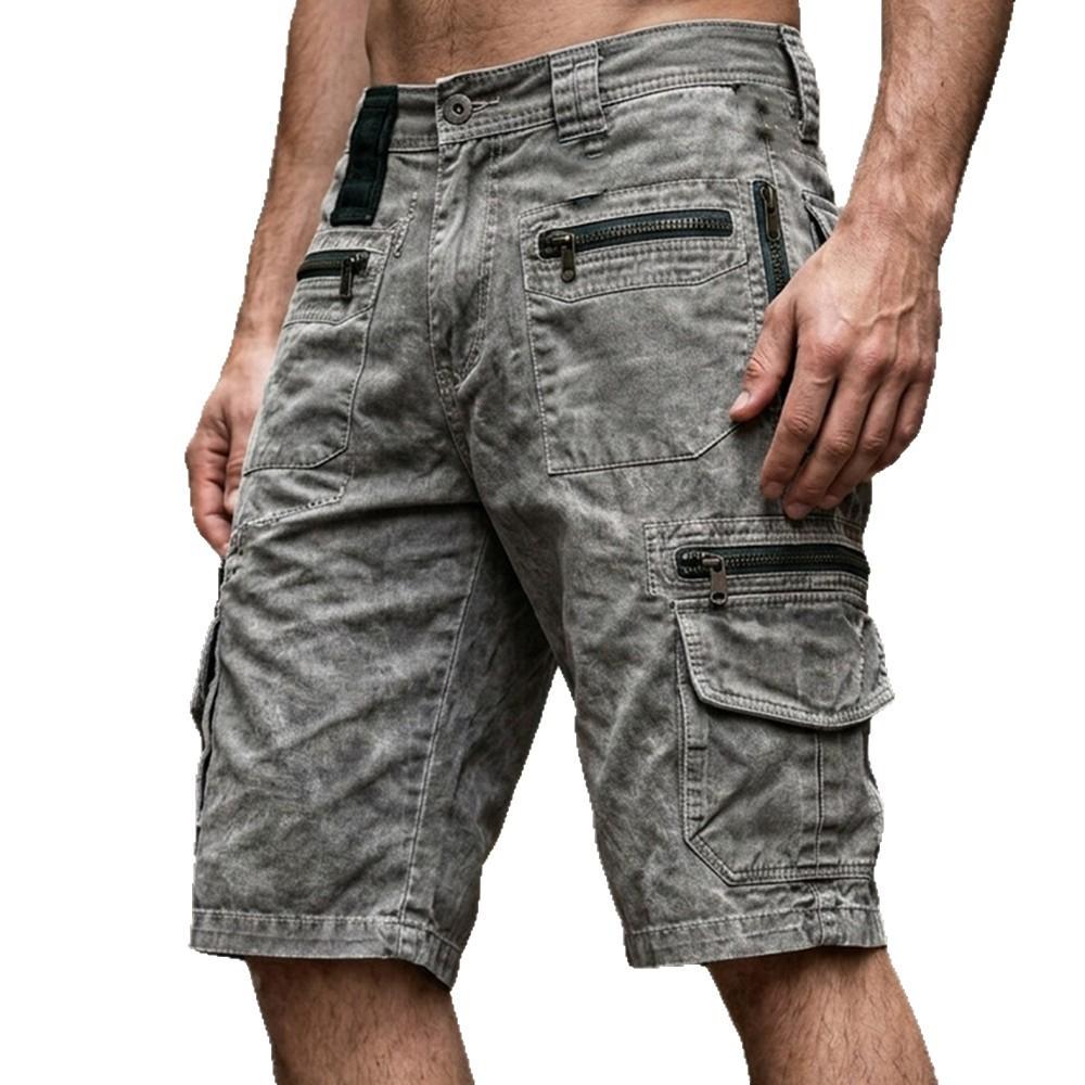 Pantaloncini Cargo Lavati Vintage da Uomo Multitasche Casual Tattici da Lavoro per Esterno