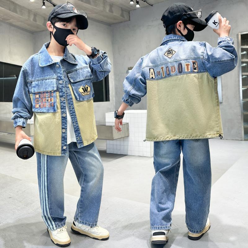 Boys Denim Suits, Spring Clothes, Korean Style, Big Children s Spring and Autumn Shirts, Children s Clothes, Handsome Suits, Casual 120