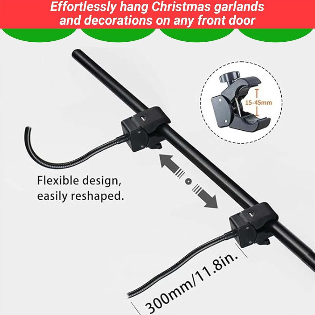Black Front Door Garland Heavy-Duty Adjustable Hook, Rod, Reusable for Christmas Decorations, Wreaths, String Lights