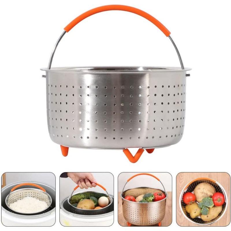 2-4L Stainless Steel Steamer Basket Instant Pot Accessories Instant Cooker with Silicone Covered Handle Draining Steam Basket