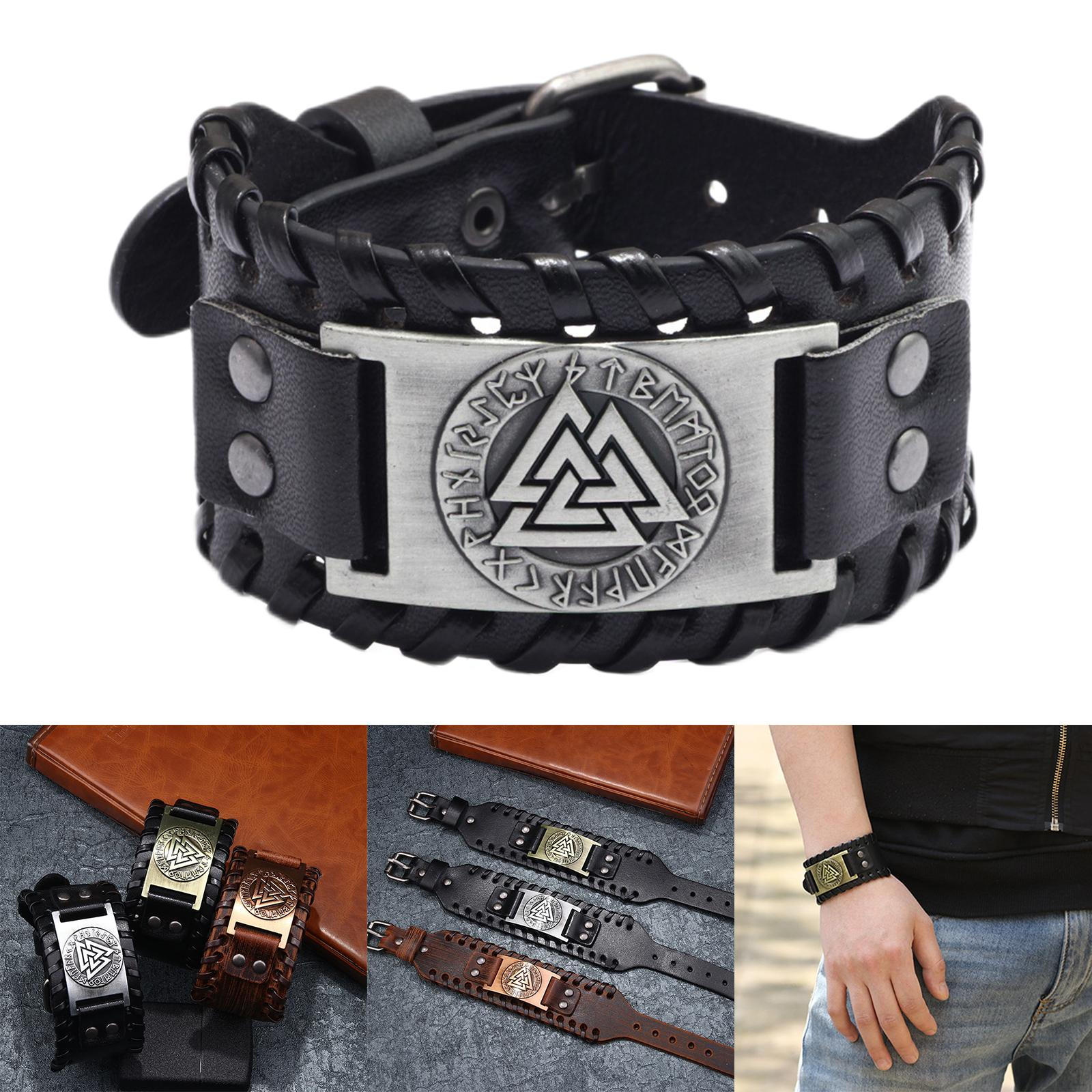 Ретро-браслет с руническими буквами, скандинавский, модный, средневековый, панк, плетеный. PU Silver
