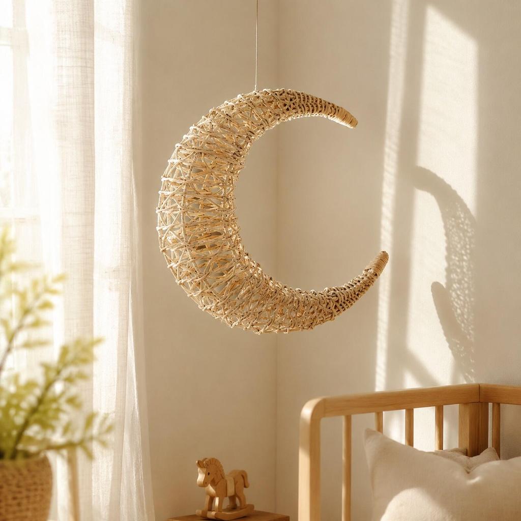 Crescent Moon Hanging Decoration Boho Wall Decor Rustic for Babies, Kids