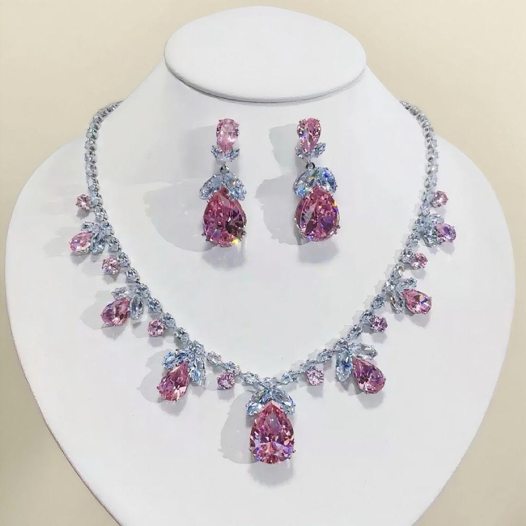 Luxurious Colorful Zircon Necklace & Earrings Set - Cross-Border Fashion Jewelry