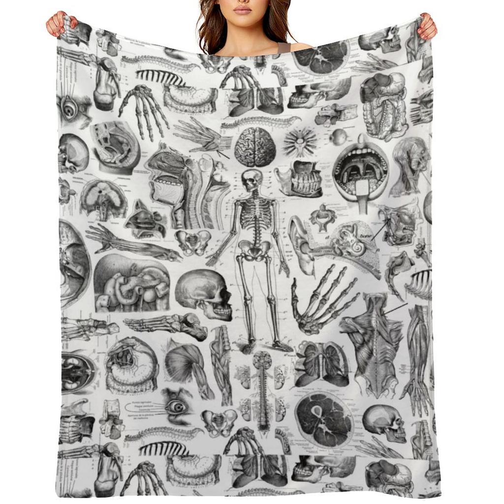 Human Anatomy White Print Throw Blanket Sofa Blankets For Sofas Stuffeds Sofas Blankets