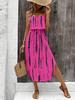 Strappy Printed Dress - Elegant Ink Silk Gauze for Commute and Casual Wear