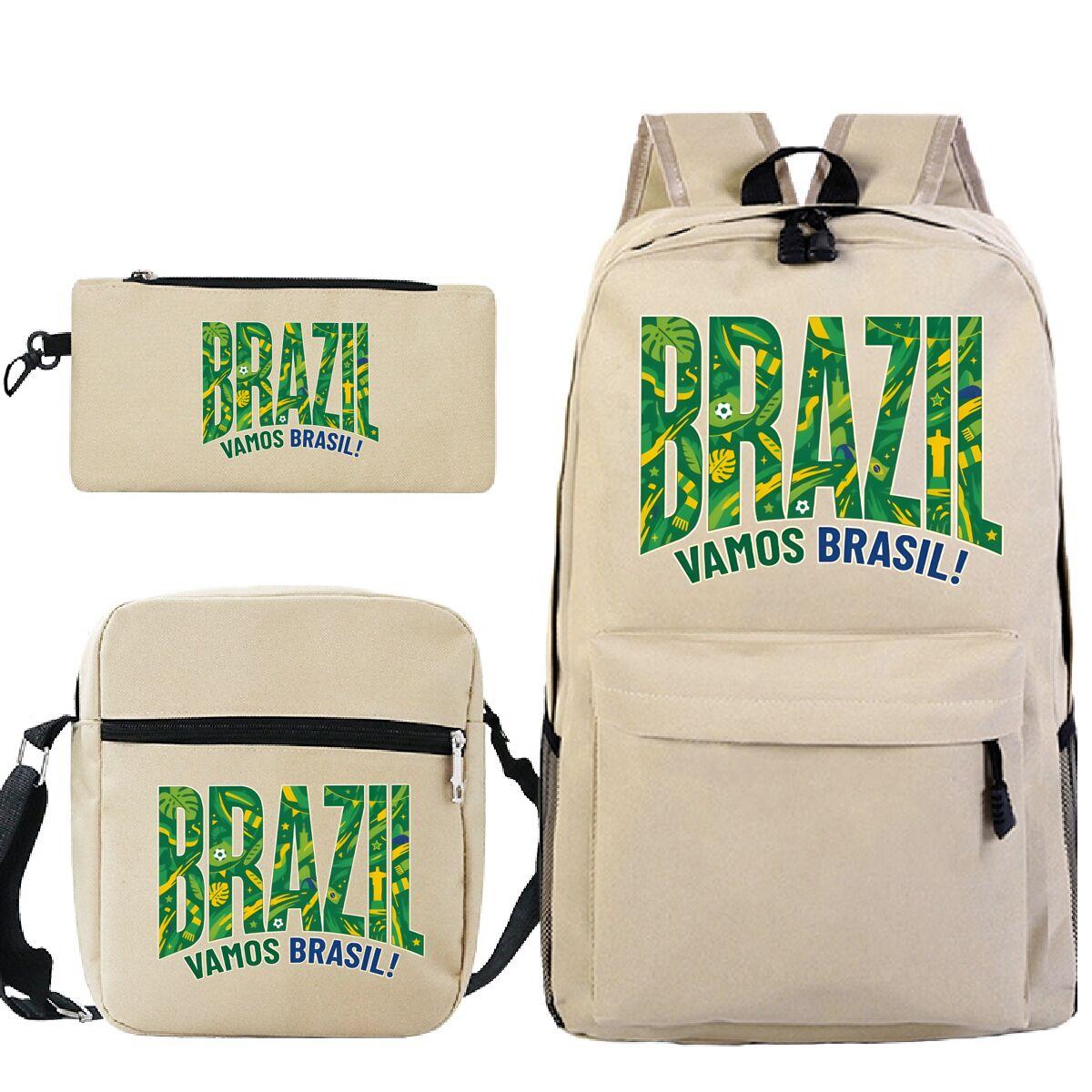 Brazilië Vamos Brasil    Mode Rugzak Pak Student Casual Voetbal Liefhebber Cadeau Vrouwen Mannen Leuke Crossbody Tas Etui Rugzak Set