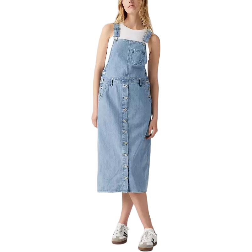 Levis Solid Color Square Neck Sleeveless Dress Women Dresses Blue A7575-0000