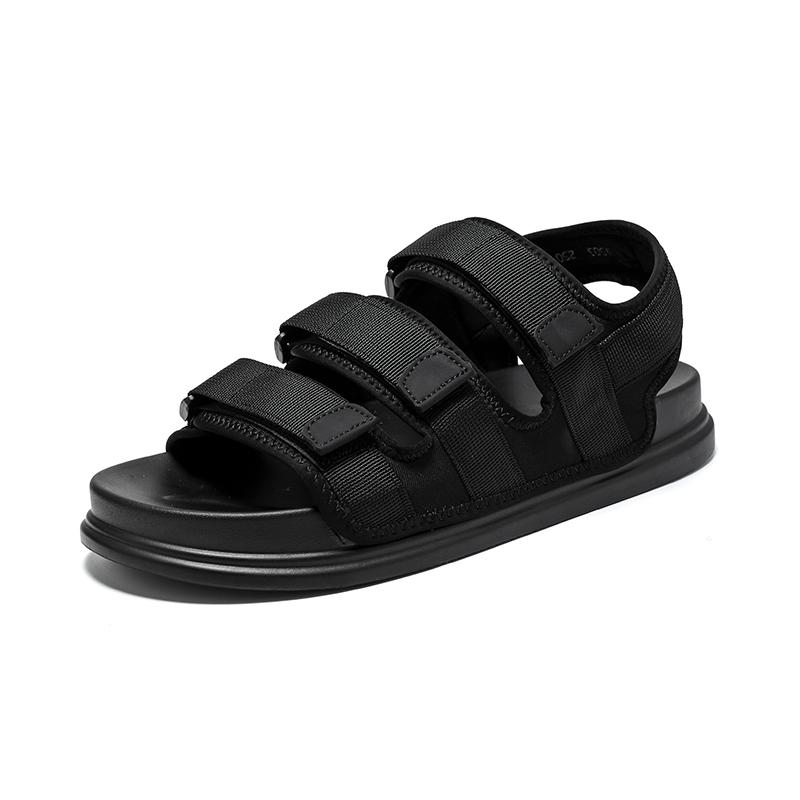 Moda Verão Sandálias esportivas masculinas Sandálias de praia ao ar livre Sola de borracha de malha Sandálias antiderrapantes macias pretas masculinas Sandálias romanas moga-1503