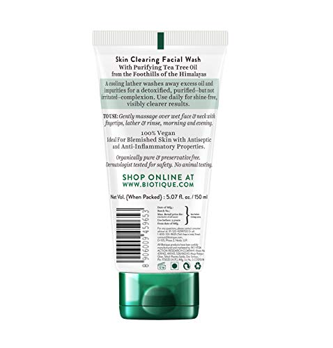 Biotique Tea Tree Face Wash 150ml For Acne & Oily Skin – Deep Cleansing, Paraben Free, SLS Free, Redness Relief