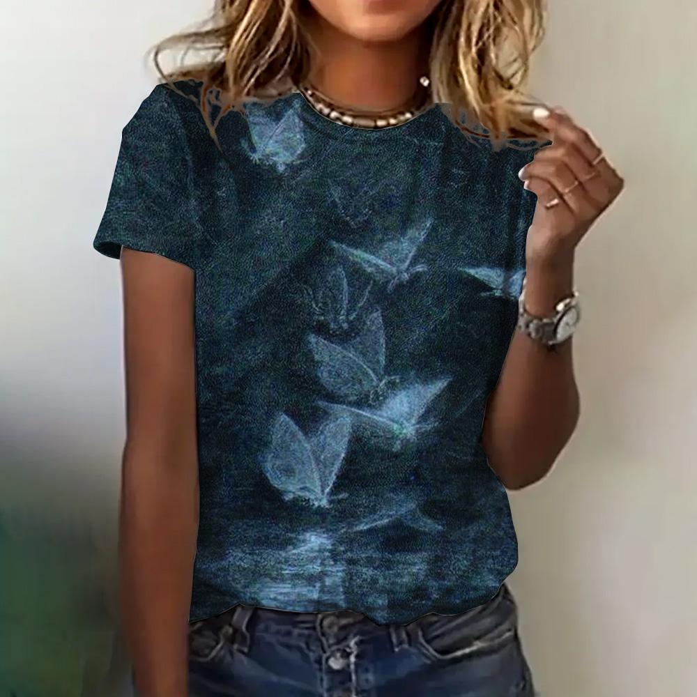 

Женская одежда, летняя футболка с 3D-принтом, свободная, дышащая, с коротким рукавом, модная, с принтом бабочек, с круглым вырезом, повседневная, женская футболка 6XL