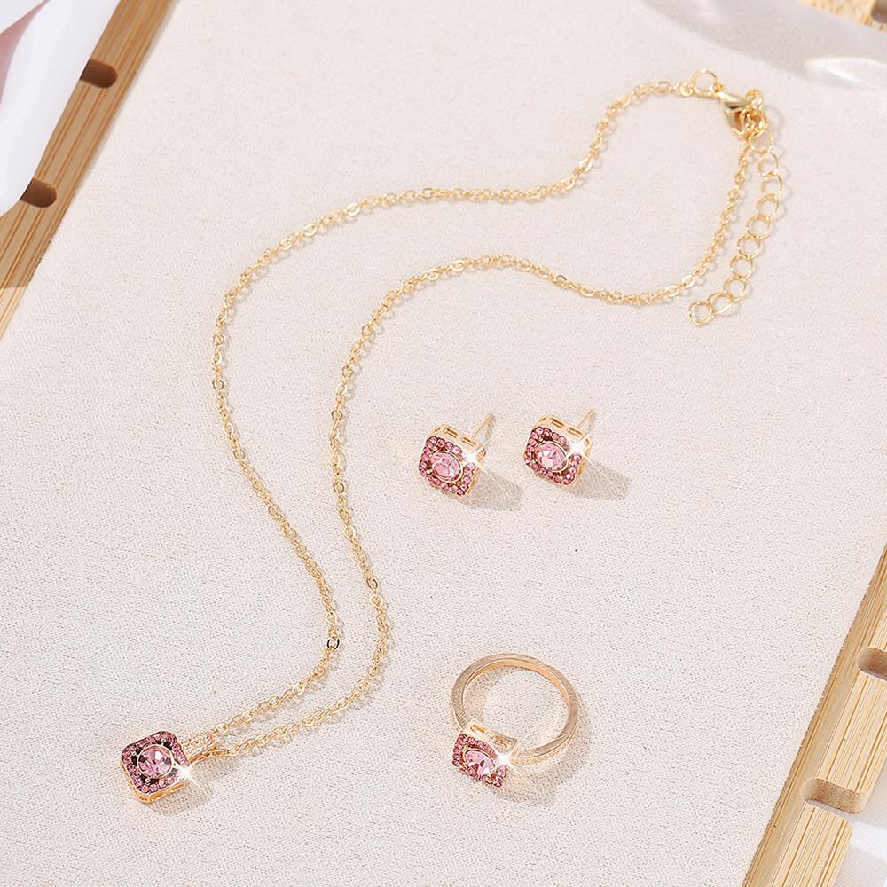 1PC Luxury Cube Jewelry Set, Women's Elegant Necklace, Earrings & Ring Set, Perfect Gift for Valentine's Day, Christmas Gift, Bi
