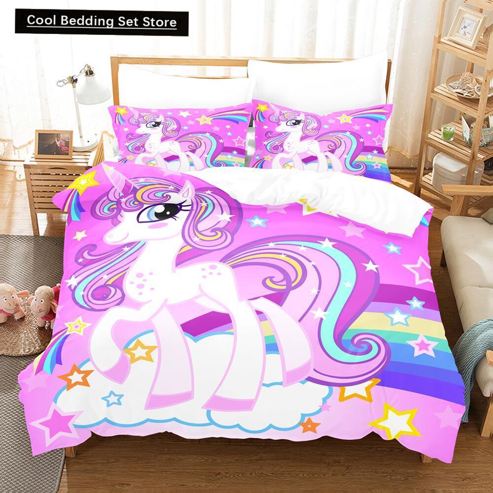 Cartoon Rainbow Unicorn Bedding Sets 135x200 Duvet Cover Set Pillowcases Queen Single Double Twin Size Bed Linen for Kids Girls