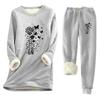Women's Print Round Neck Warm Suit Long Sleeve Fleece Drawstring Sweatpants Two-Piece Set