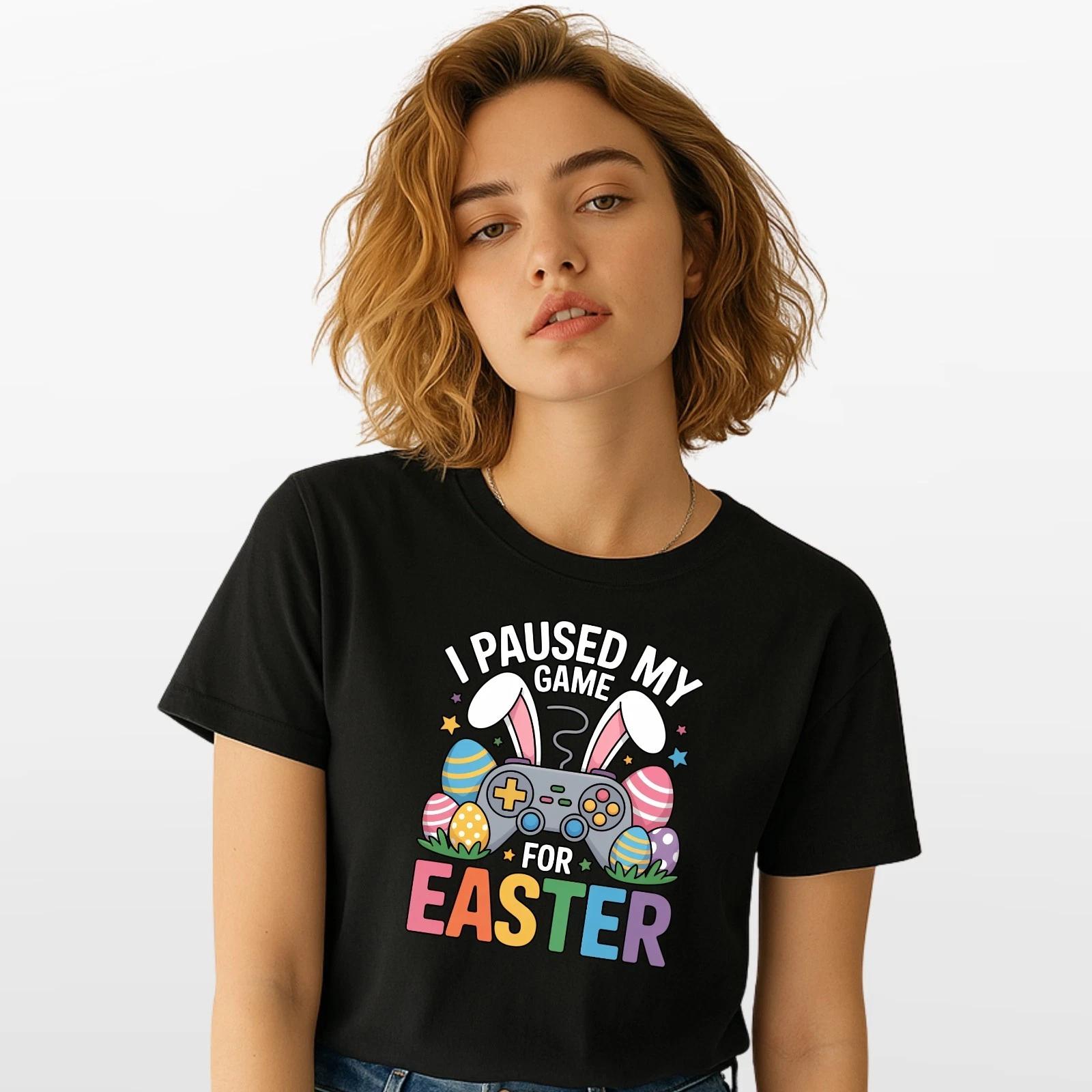 I Paused My Game For Easter T-Shirt Funny Gamer Bunny Black Cotton Unisex XXXXL