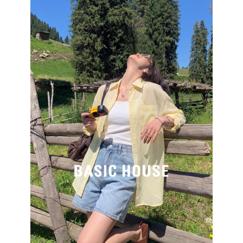 Basic House Women s Tencel Sun Protection Lapel Shirt L