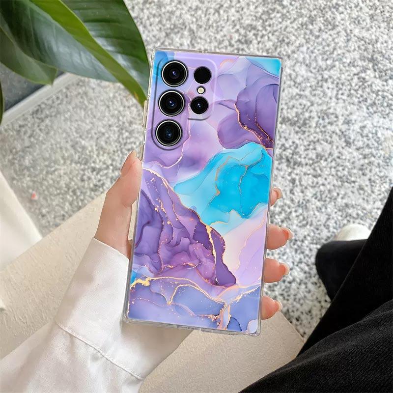 Flowing Color Marble Pattern Phone Case S25Ultra For Samsung Galaxy S25 S24 S23 S21 Ultra S20 FE S22 Plus A35 A55 5G Clear Cover