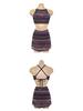 2025 Vintage Korean Striped Backless Tie-Up Swimsuit with Split Skirt for Women