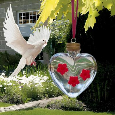Small Bird Feeder Love Shaped Hangable Hummingbird Water Feeder Top Fill Bird Feeder With 3 Feeding Ports Outdoor Garden Decor
