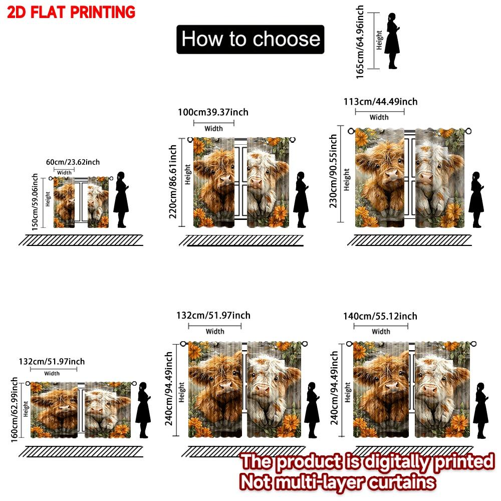 Set Of 2 Flat Printing Happy Valentine Day Party Window Curtains Cartoon Plateau Cattle Calves Digital Printed Polyester Curtain