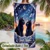 Night Sky Butterflies Moon Theme Quick Dry Beach Towel Custom Name Text Print Large Sand Resistant Towel Beach Vacation