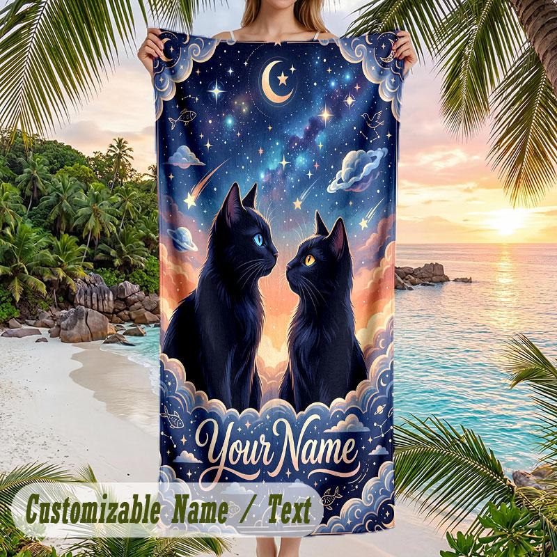 Night Sky Butterflies Moon Theme Quick Dry Beach Towel Custom Name Text Print Large Sand Resistant Towel Beach Vacation