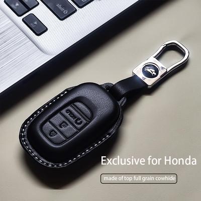 Genuine Leather Car Key Case Cover Fob For Honda Accord Civic 11Th    Hr-V Cr-V Pilot Sport Si Ex Keychain Protector