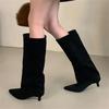 Fashion 2024 autumn and winter new style simple temperament bottom heel pointed high boots comfortable solid color wide boots