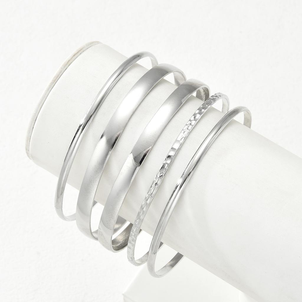 5 Pcs Vintage Minimalist Smooth Bangles Set for Women Fashion Metal Silver Color Twisted Bracelet Daily Party Jewelry Gift 2026