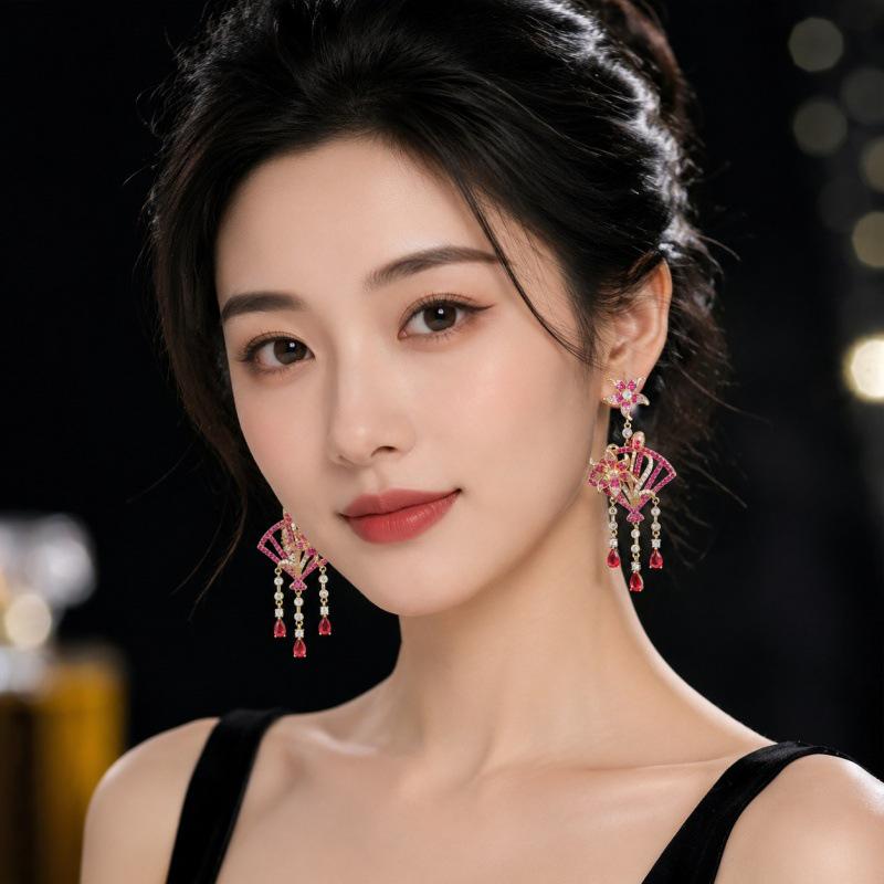 Vintage-Inspired Floral Tassel Earrings with S925 Silver Needle and Zircon Inlay