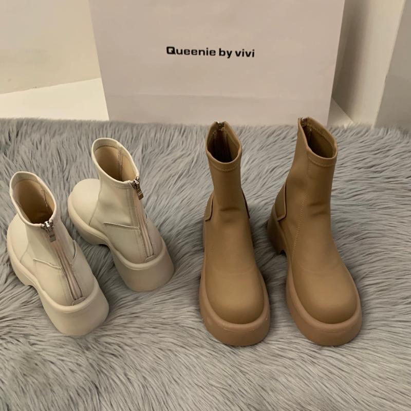 Thick-soled thin white Martin boots women's shoes autumn and winter high-end short boots small naked boots