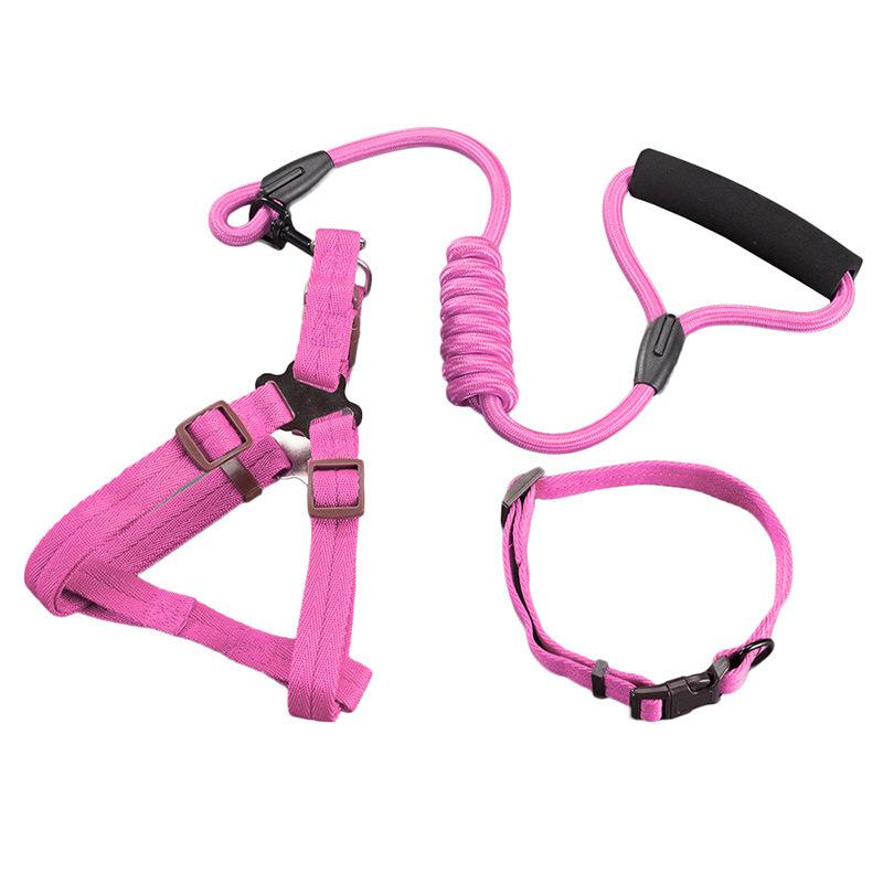 Colored Dog Leash Dog Chain Large Dog Teddy Golden Retriever Chest Strap Collar Three-piece Pet Supplies