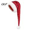 Sparkly Xmas Cap Christmas Santa Hat for Adults, Thicken Soft Velvet with Sequin Halloween Costume Decoration, Long Claus Holiday Party Cosplay