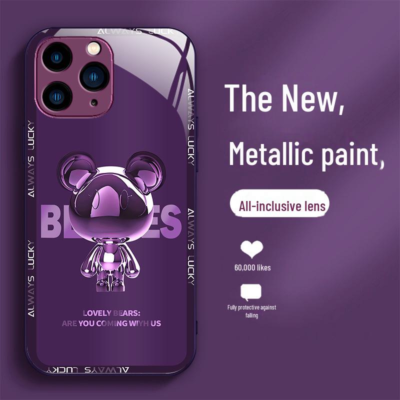 

Bear Metal Liquid Shell для Apple 13, 14 Pro Max и 11 Pro, Cartoon 13 Mini, X Premium Glass 13