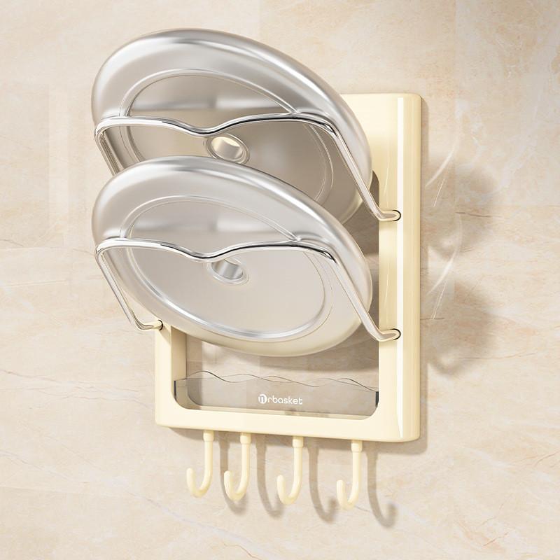 Kitchen Wall Mount Pot Lid Rack With Multilayer Storage For Home Cooking