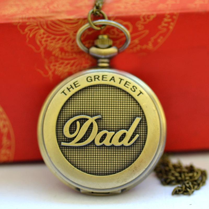 Large Vintage Dad-Style Bronze Pocket Watch with English Numbers