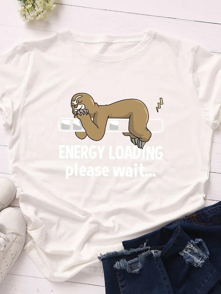 Energy Loading Sloth Print Women T Shirt Short Sleeve O Neck Loose Women Tshirt Ladies Tee Shirt Tops Clothes Camisetas Mujer