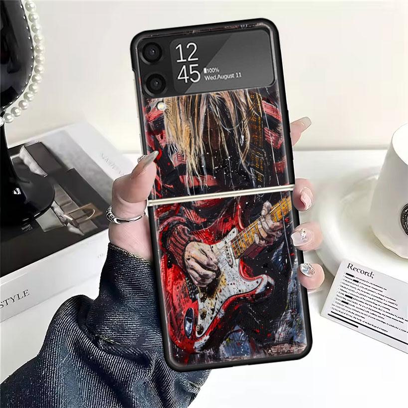 Retro Singer Kurt Cobain Cases For Samsung Galaxy Z Flip 4 5 6 7 3 Z Flip7 Flip6 Flip4 Flip5 Flip3 5G Hard Shockproof Fundas Cov