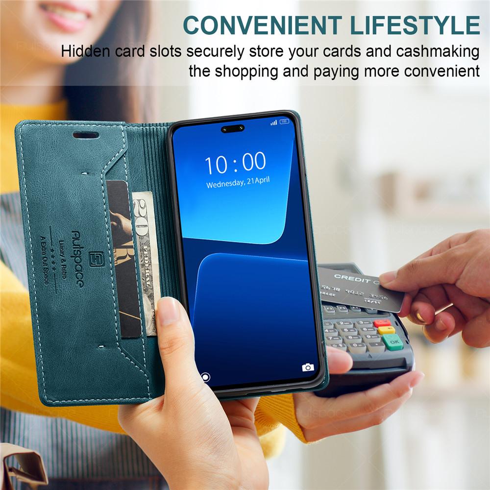 Luxury Genuine Leather Magnetic Wallet Flip Case for Xiaomi Mi 14 13 Lite Pro Card Slot Stand Shockproof Foldable Holder Full Protection Cover