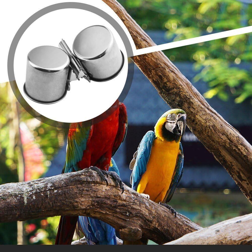 2in1 Bird Feeder Double Cups Stainless Steel Parrot Water Feeding Bowl  Bird Feeding Tool