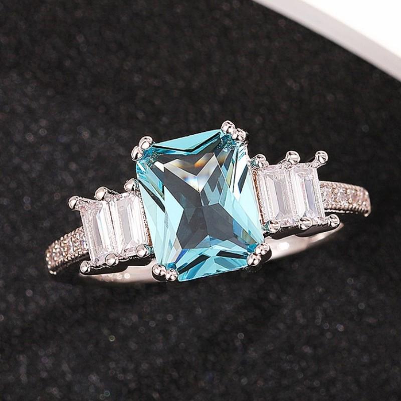 Chic Square Blue CZ Finger Ring for Women Wedding Party Temperament Accessories Gift Silver Color Newly Fashion Jewelry