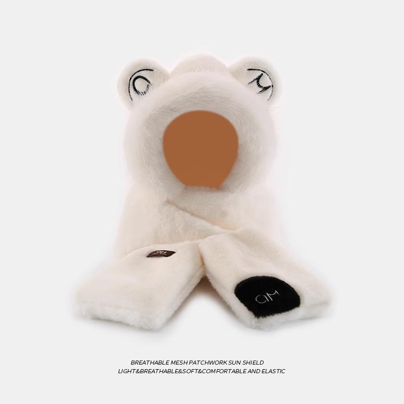 2025 Bear Plush Hat Scarf Integrated Women's Season Cute Northeast Warm Gloves Three-piece Set