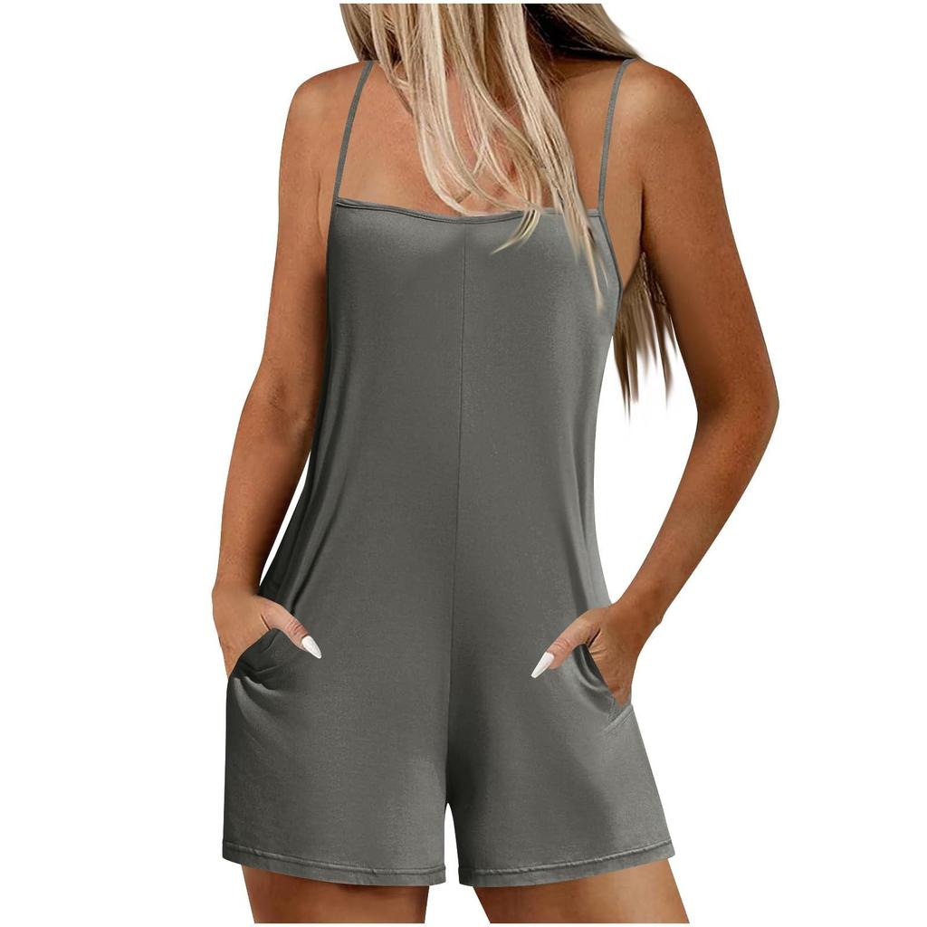 Damen Lässige Und Modische Ärmellose Camisole Mit Tasche Jumpsuit Shorts Jumpsuit Shorts